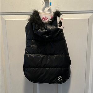 Justice Black Dog Puffer Vest with Faux Fur Trim